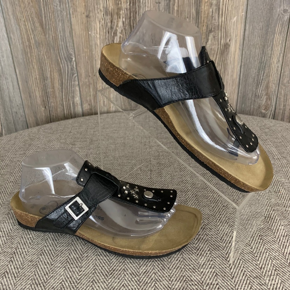 EuroWellness Balance Sandals Women's Size US 9/‎ EU 40 Black*Beige Cork Insole